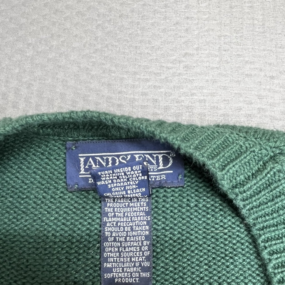 Vintage Lands' End Men's Large Green V-Neck 100% Cotton Sweater Made in USA - Picture 4 of 7